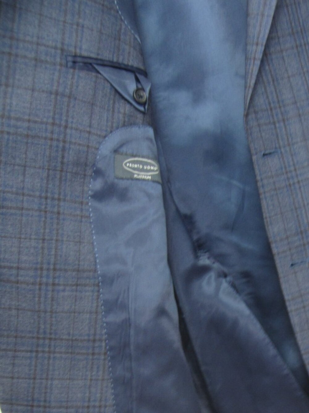 Pronto Uomo Size 52R Windowpane Plaid Blue Gray Sport Coat 100% Wool EUC - Picture 7 of 11